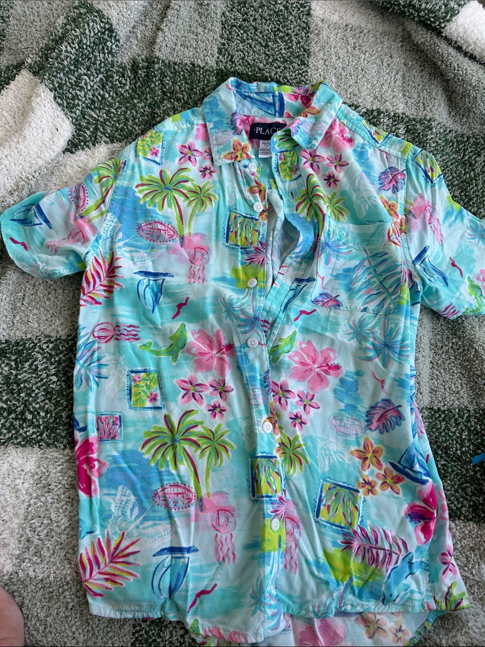 The Children's Place Aqua Tropical Floral Palm Short-Sleeve Button-Down Shirt